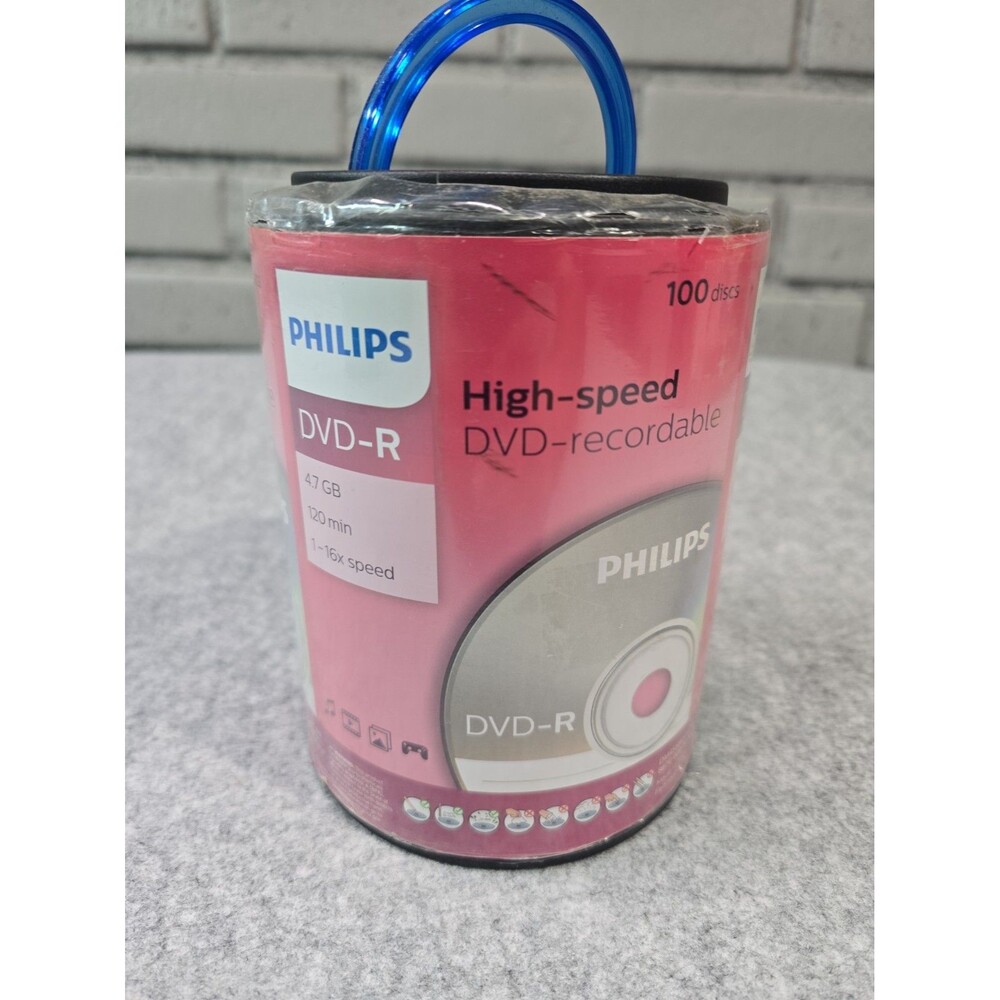 Philips DVD-R 100 Pack Spindle 4.7GB 120 Min 16x Blank Media DM4S6B10F/00